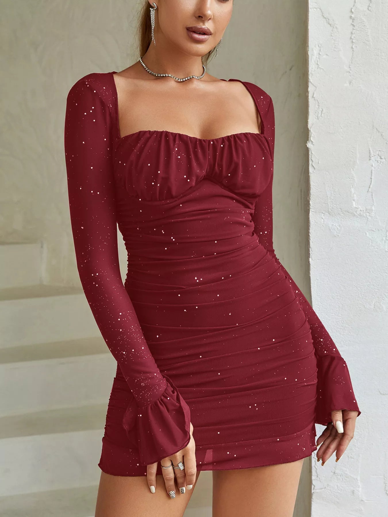 ruched glitter mini dress Bodycon 2026 prom trends