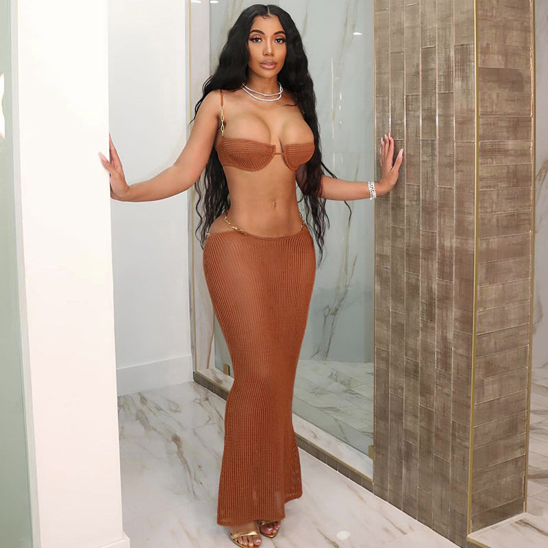 Fashion Sexy Bikini Set with Sheer Cut-Out, Crop Top, and Bodycon Skir HH Apparel Fashion Sexy Bikini Set with Sheer Cut-Out, Crop Top, and Bodycon Skir HH Apparel