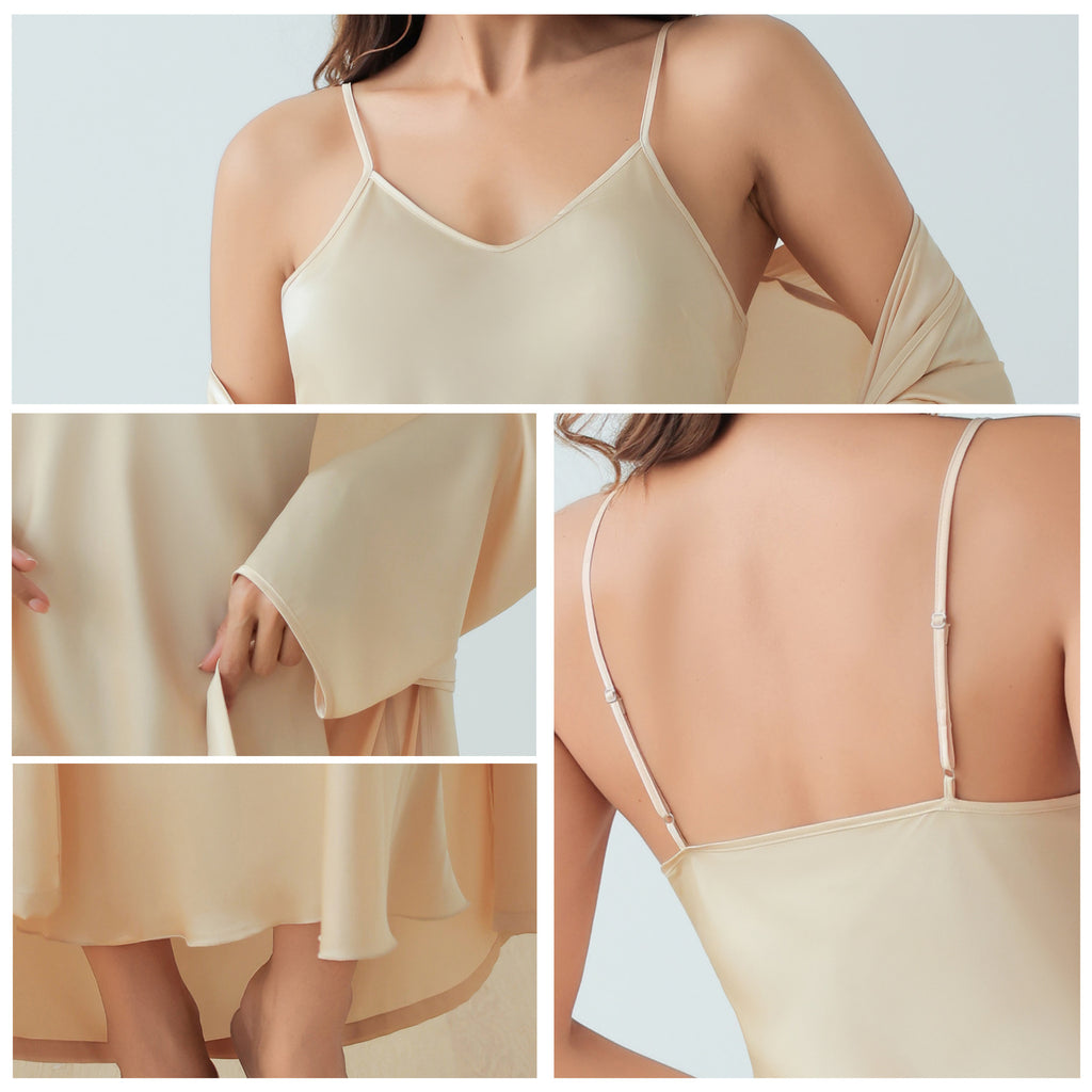 Women's Loose Strap Dress Robe Home Wear Fashion Long Sleep Robe Set