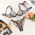 Underwear Sexy Thin Transparent Pure Desire Embroidery Large Chest Minimizer Push-Up Bra and Panty Set