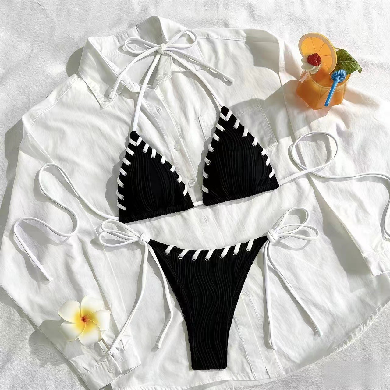 Solid color strap bikini
