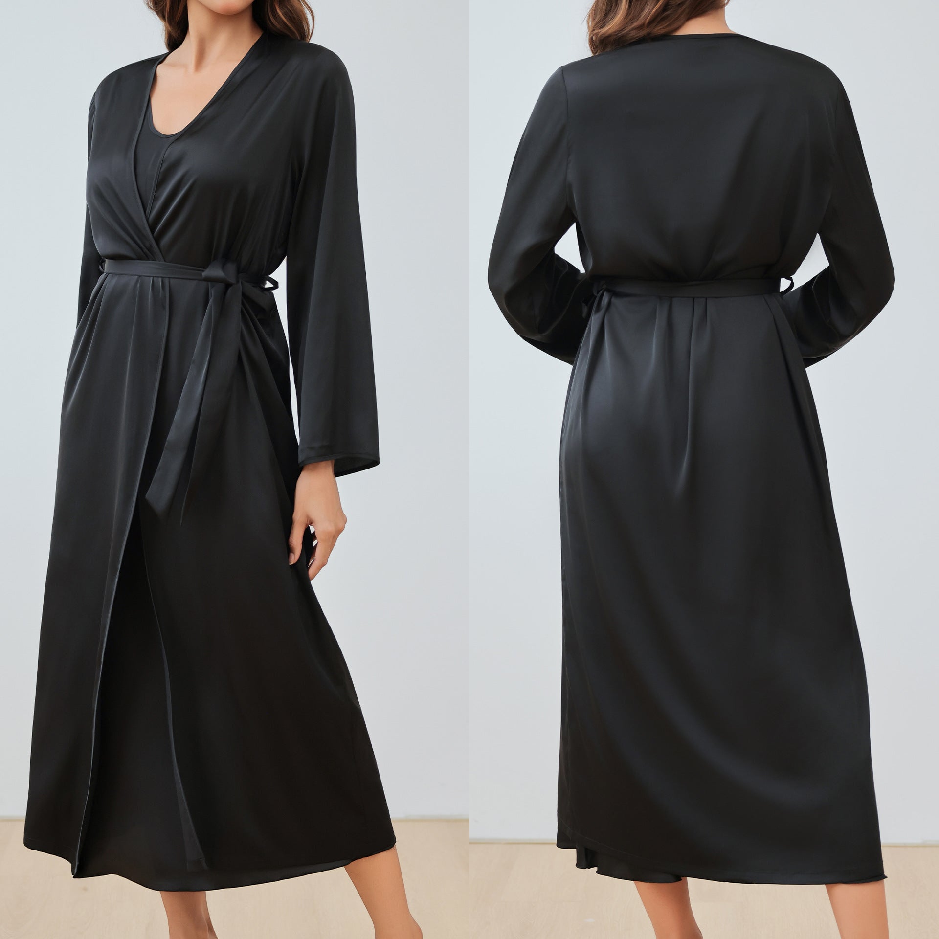 Women's Loose Strap Dress Robe Home Wear Fashion Long Sleep Robe Set