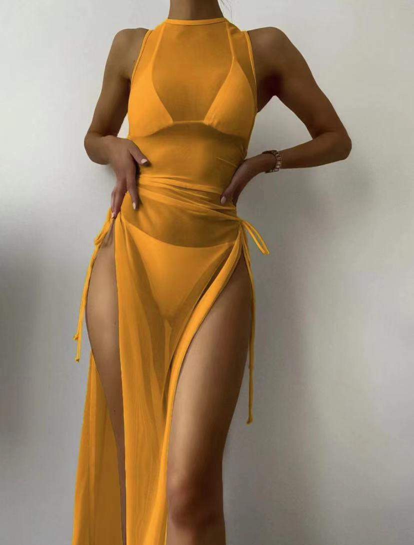 Bikini Swimsuit New Solid Color Sexy Split Swimsuit 3-Piece Set