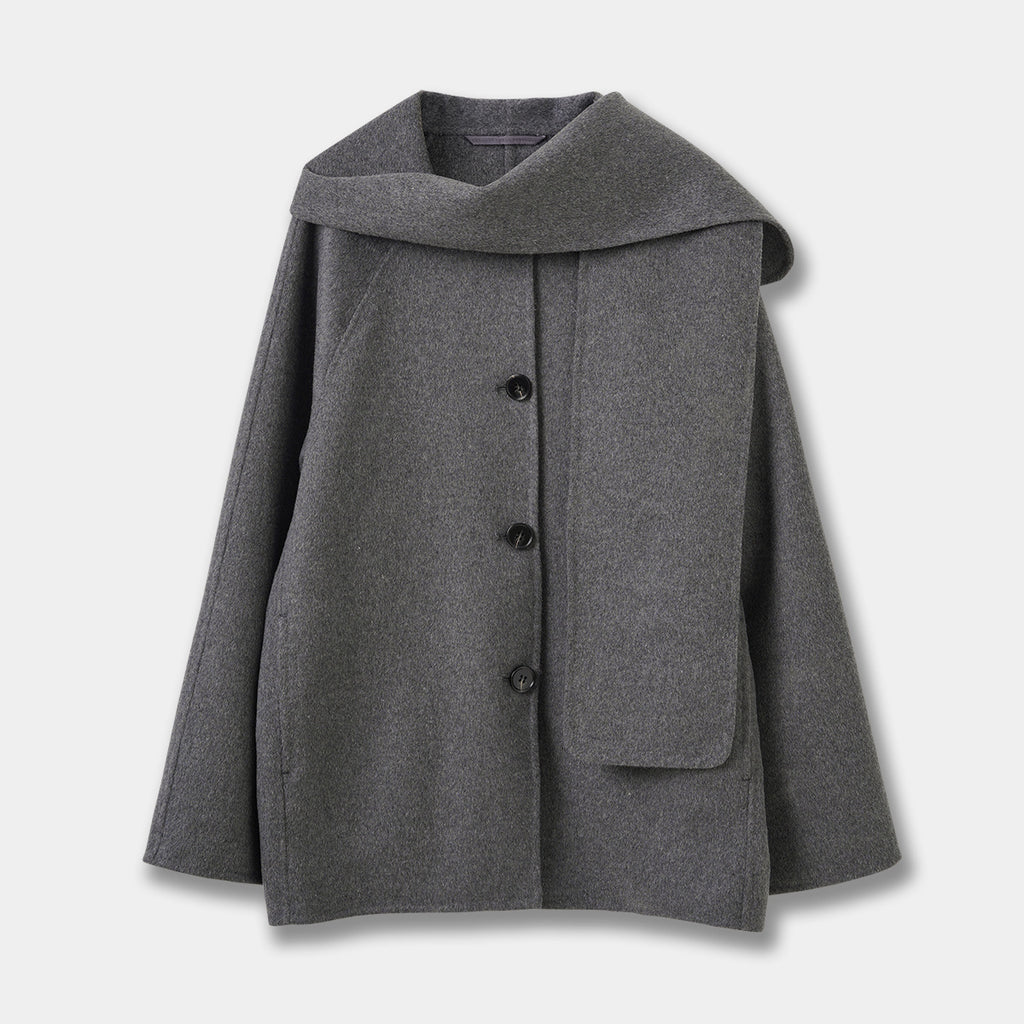 Casa Double-Faced Wool Scarf-Style Short Coat Jacket Loose Neck Warmer Outerwear for Women