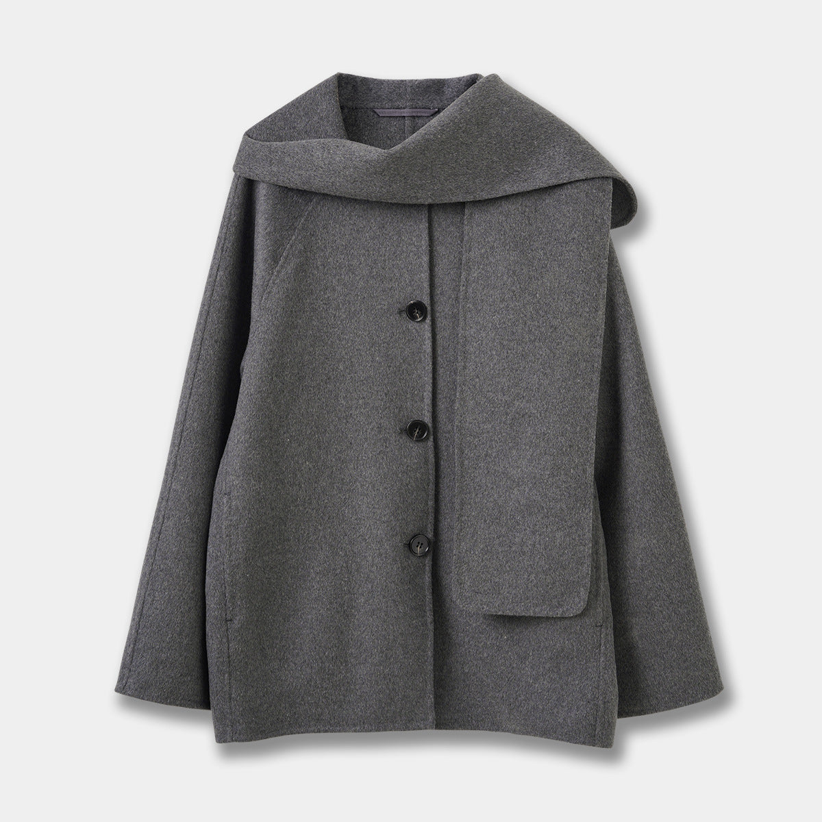 Casa Double-Faced Wool Scarf-Style Short Coat Jacket Loose Neck Warmer Outerwear for Women