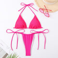 Split bikini swimsuit women's lace up tight and sexy neck hanging women's fashionable solid color swimsuit