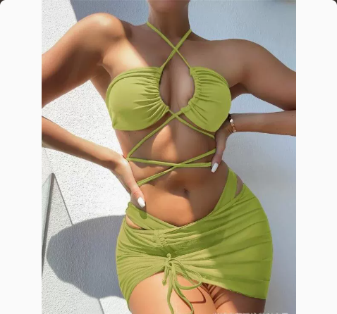 Separated Swimsuit Solid Color Three-piece Bikini