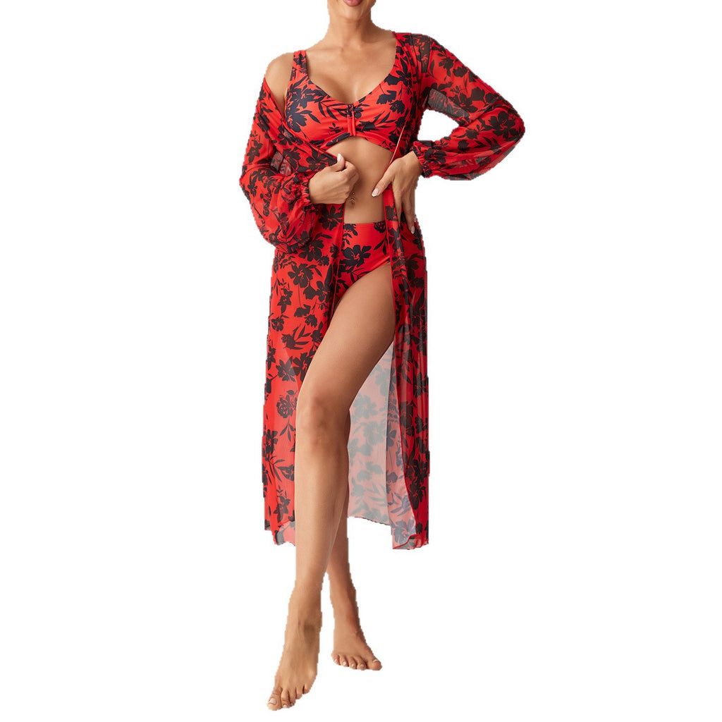 Three piece high waisted long sleeved cover up shirt