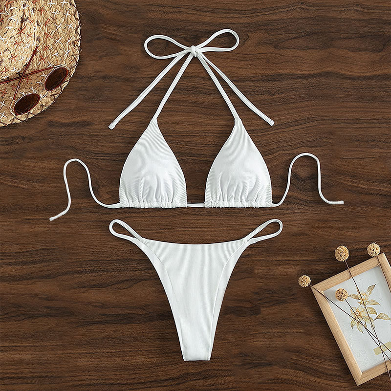 Hanging neck tie bikini swimsuit