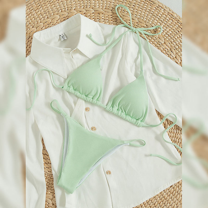 Hanging neck tie bikini swimsuit