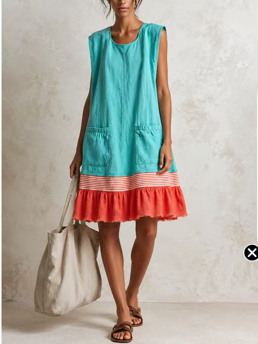 Elegant U-Neck Fitted Ruffle Dress