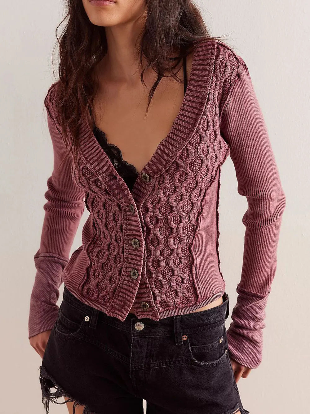 Wool cardigan with button embroidery knit shirt