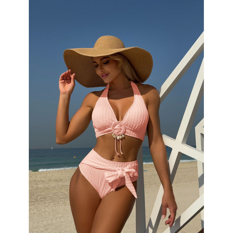 Shell Beach Special Fabric High Waist Split Swimsuit