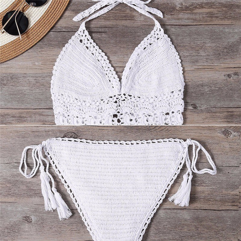 Crochet  taseel Biqunis Knitting Swimsuit