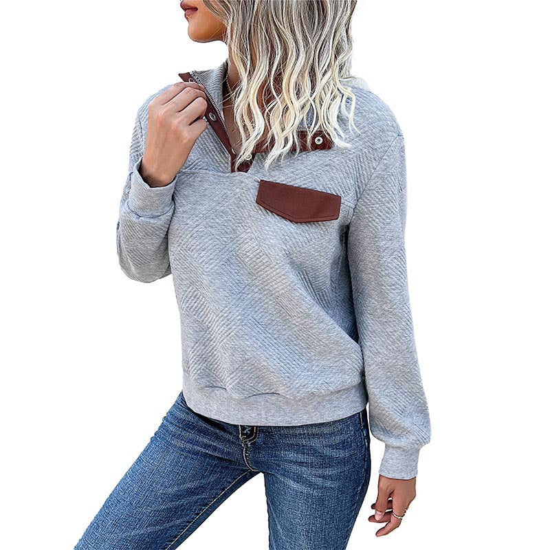 Textured Grey Pullover with Brown Button Detail