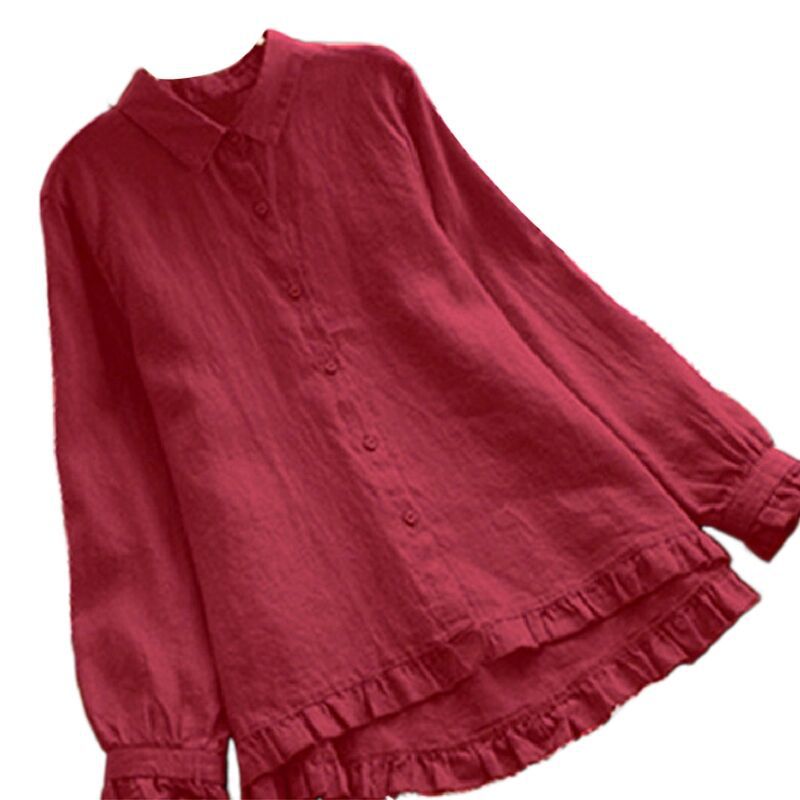 Fungus Edge Stitching Cotton And Linen Long Sleeve Top