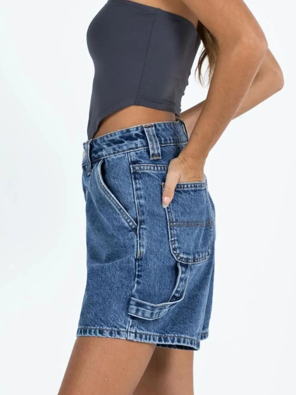 Washed High Rise Denim Shorts
