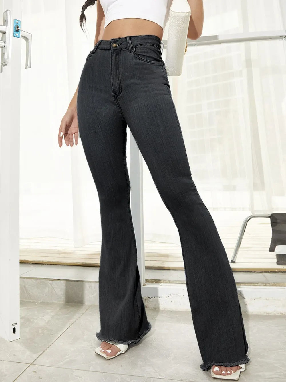 Raw Hem High Waist Flare Jeans