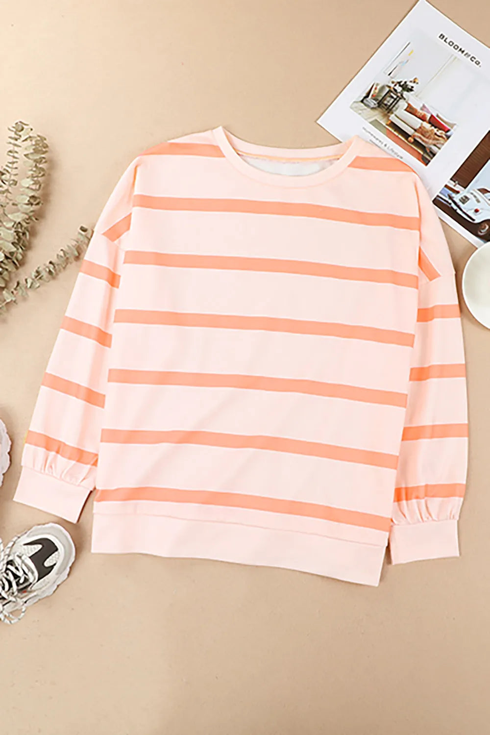 Striped Round Neck Long Sleeve Sweatshirt
