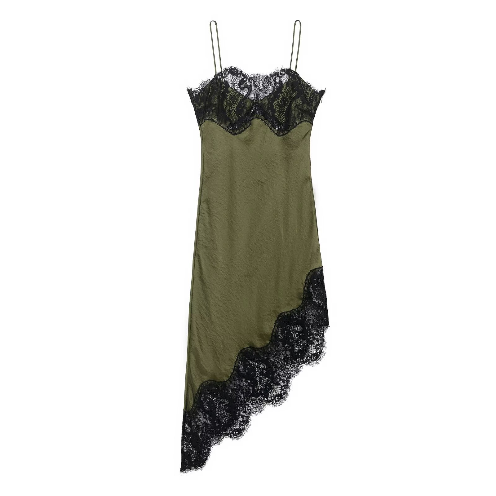 Asymmetric lace satin dress for women's wear