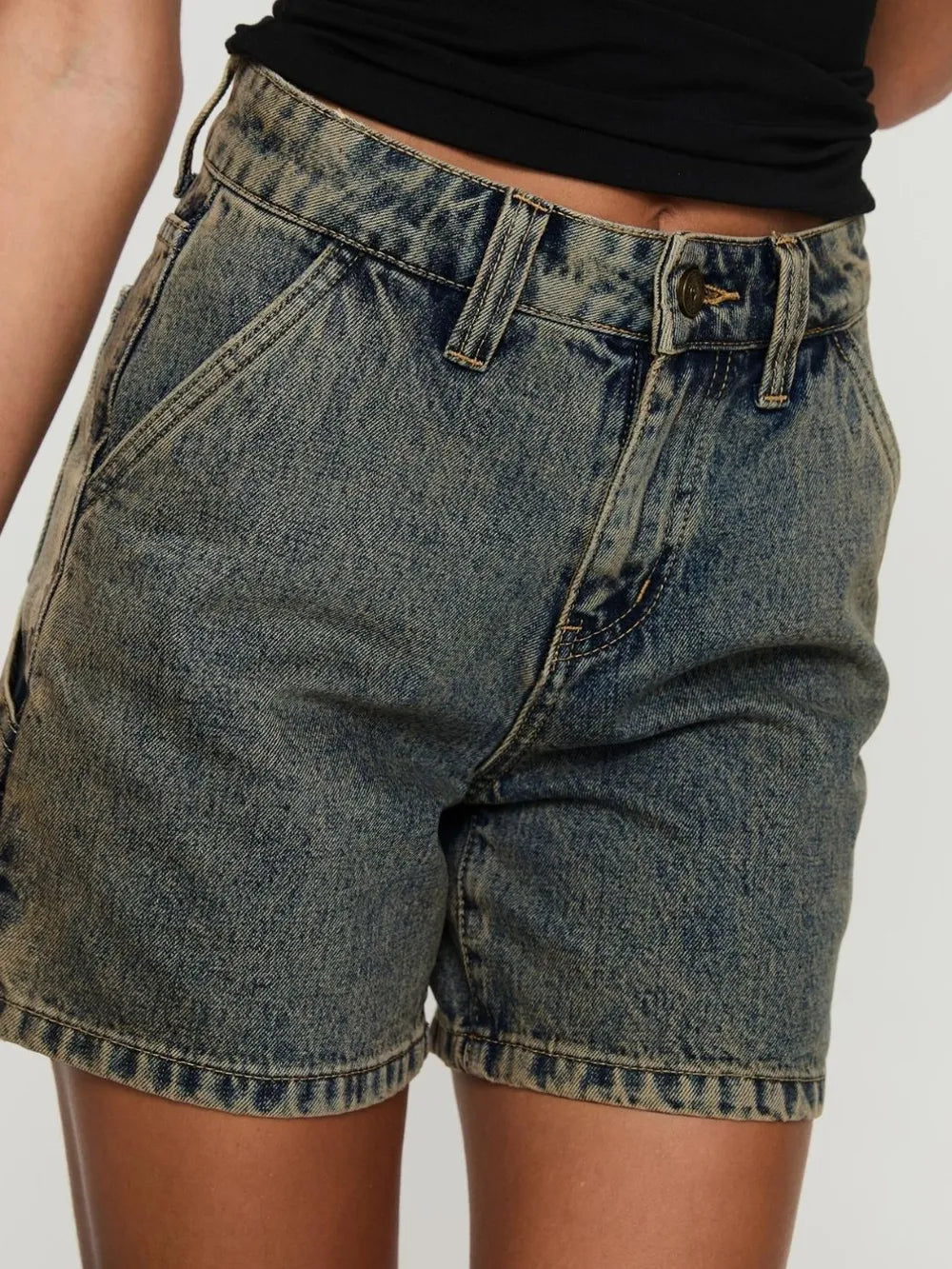 Washed High Rise Denim Shorts