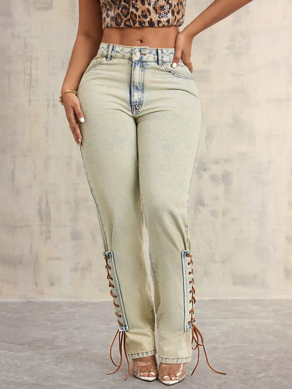 Lace-Up High Rise Jeans