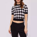 Diamond grid age reducing shirt top knitwear