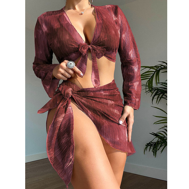 Mesh skirt style four piece bikini set