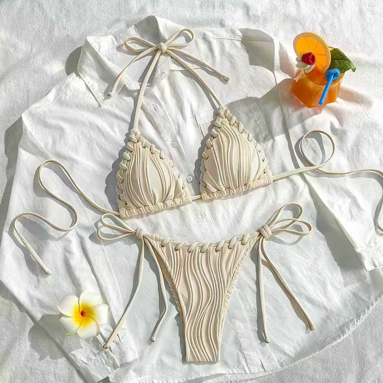 Solid color strap bikini