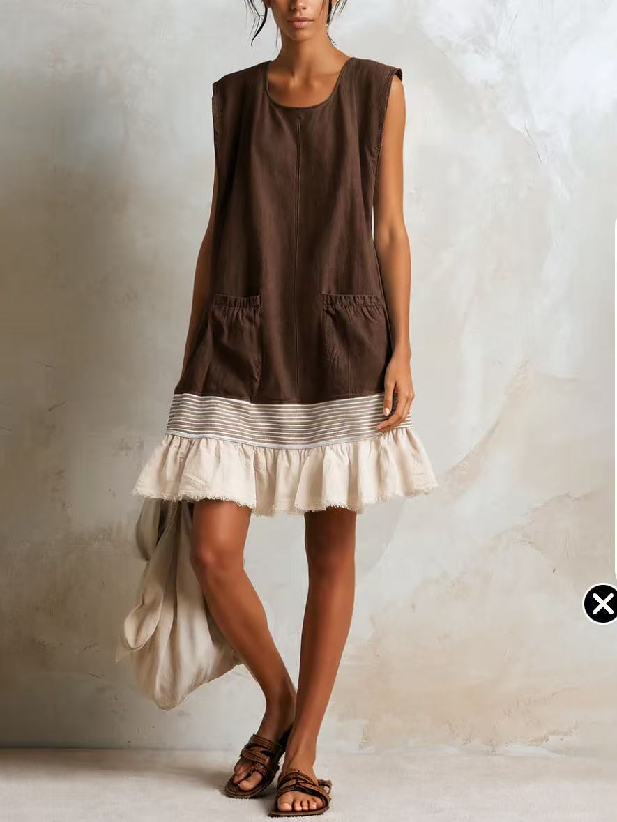 Elegant U-Neck Fitted Ruffle Dress