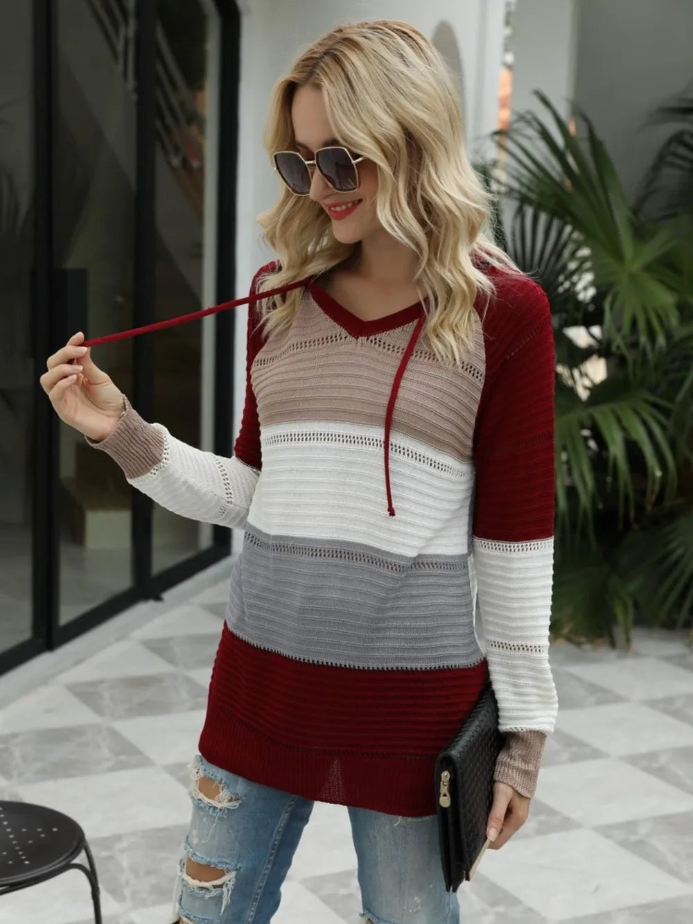 Long sleeved loose colored striped pullover top