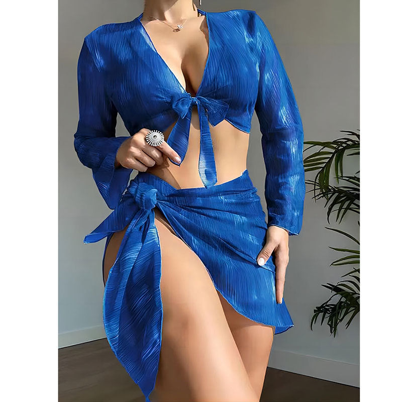 Mesh skirt style four piece bikini set