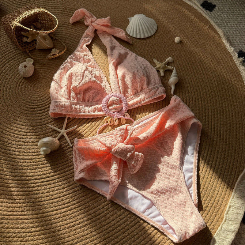 Shell Beach Special Fabric High Waist Split Swimsuit