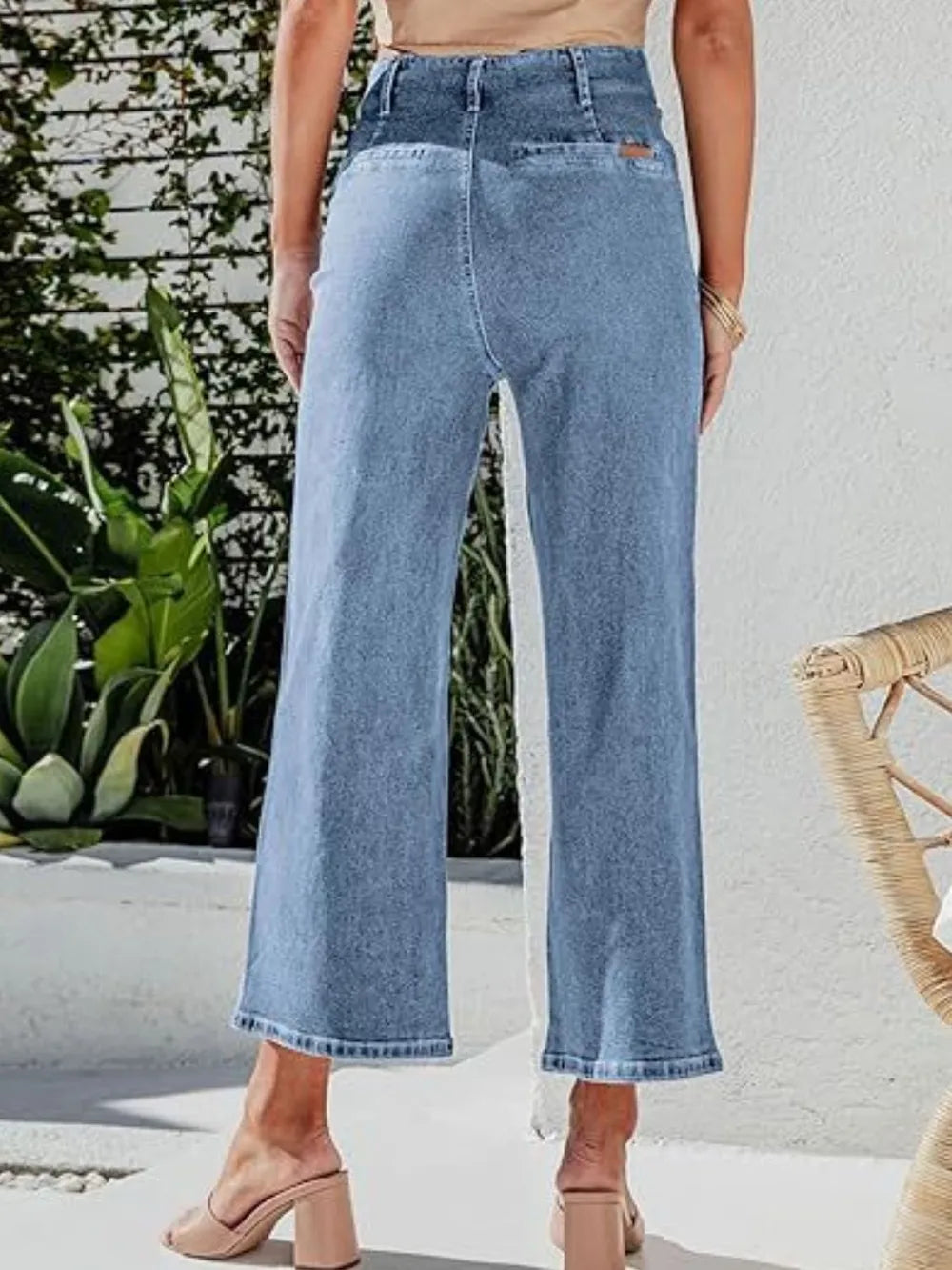 Button Fly Cropped Jeans with Pockets