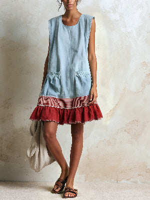 Elegant U-Neck Fitted Ruffle Dress