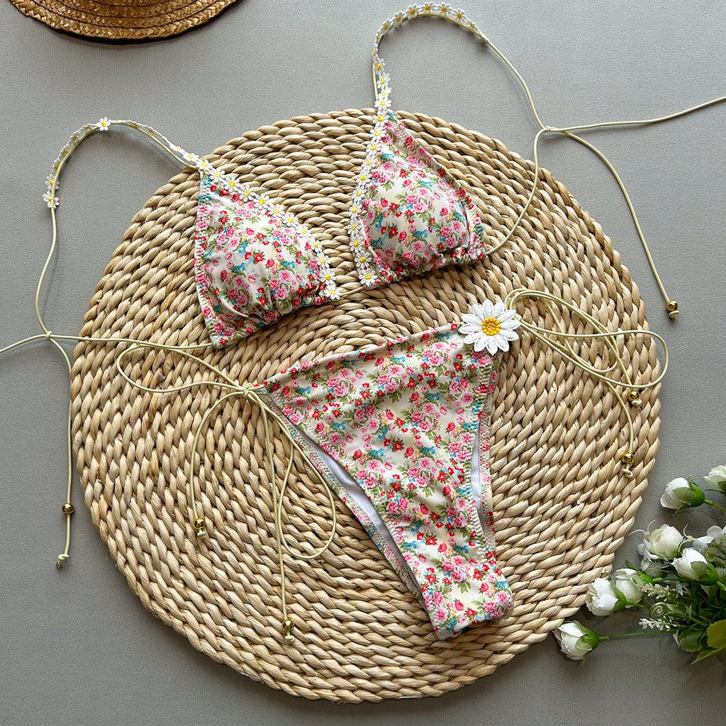 Flowerd Semi-Micro Bikini with Ties