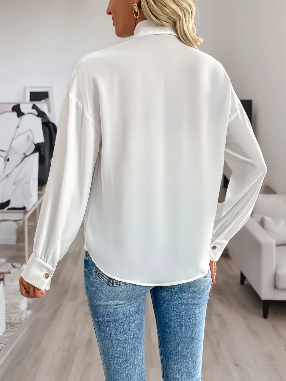 Sequin Contrast Long Sleeve Shirt