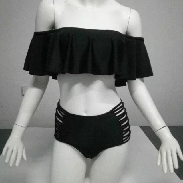 Mujer Ruffle Push Up High Waist Bikini