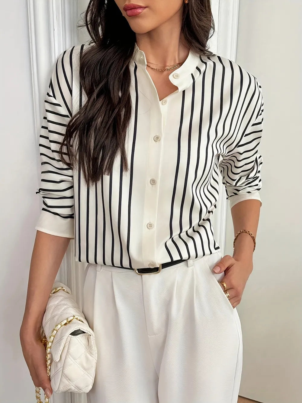 Striped Mock Neck Long Sleeve Shirt