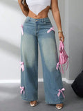 Bow High Rise Wide Leg Jeans