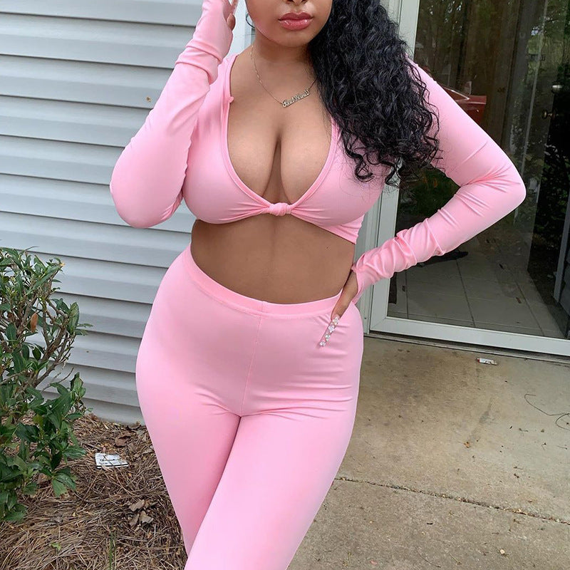 Cropped Top Sports Casual Pants Two Piece Set