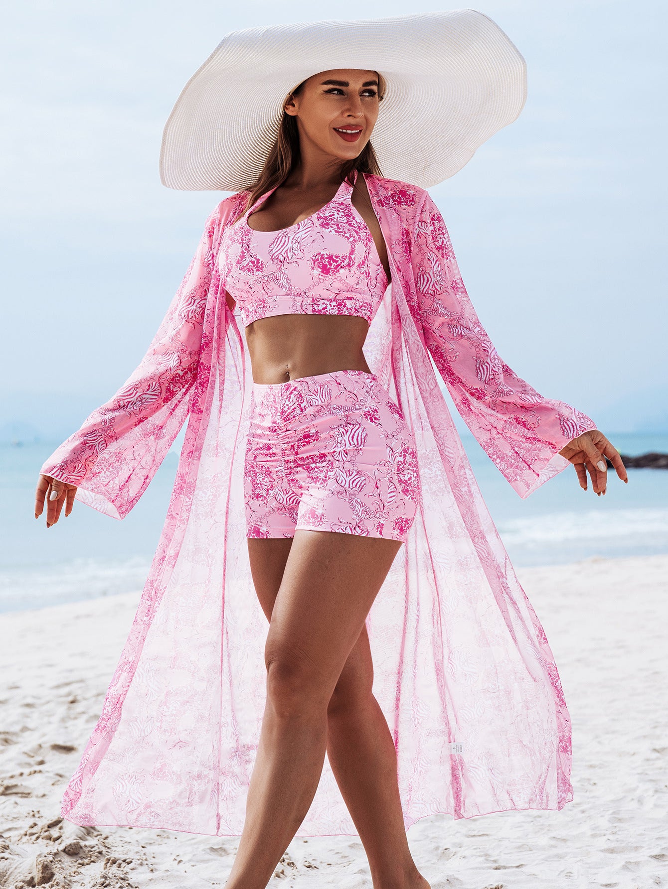 Three-Piece Bikini Set with Multi-Color Print Swimwear