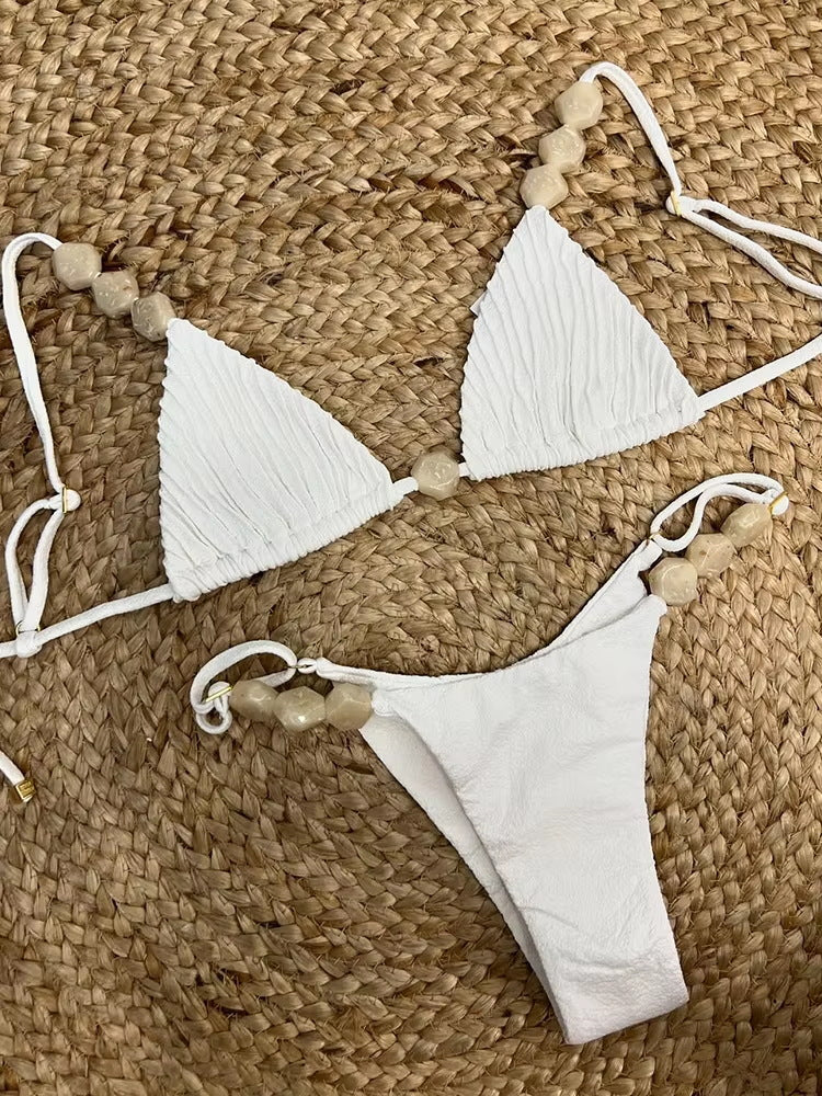 Sexy Triangle Low-Waist Bikini with Drawstring for Women