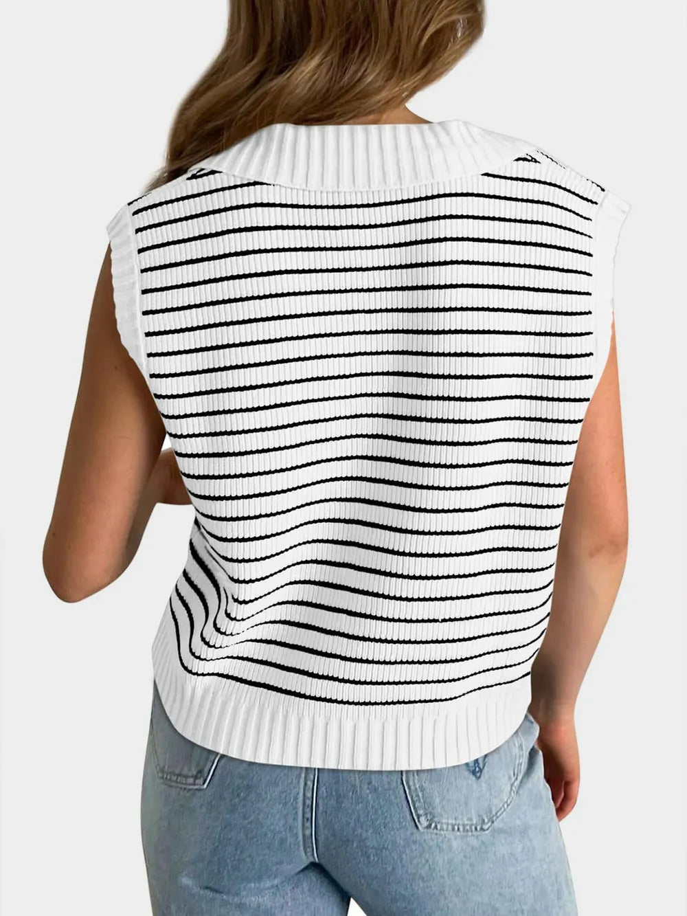 V-neck knitted top casual striped pullover sweater