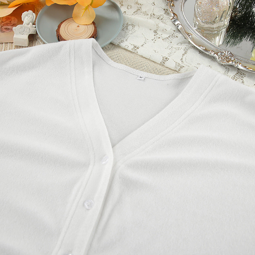 Knitted loose and comfortable casual sleepwear women's long sleeved pants white minimalist home wear