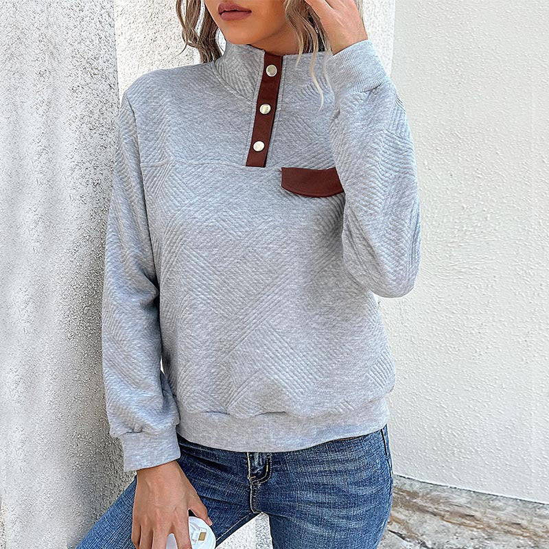 Textured Grey Pullover with Brown Button Detail