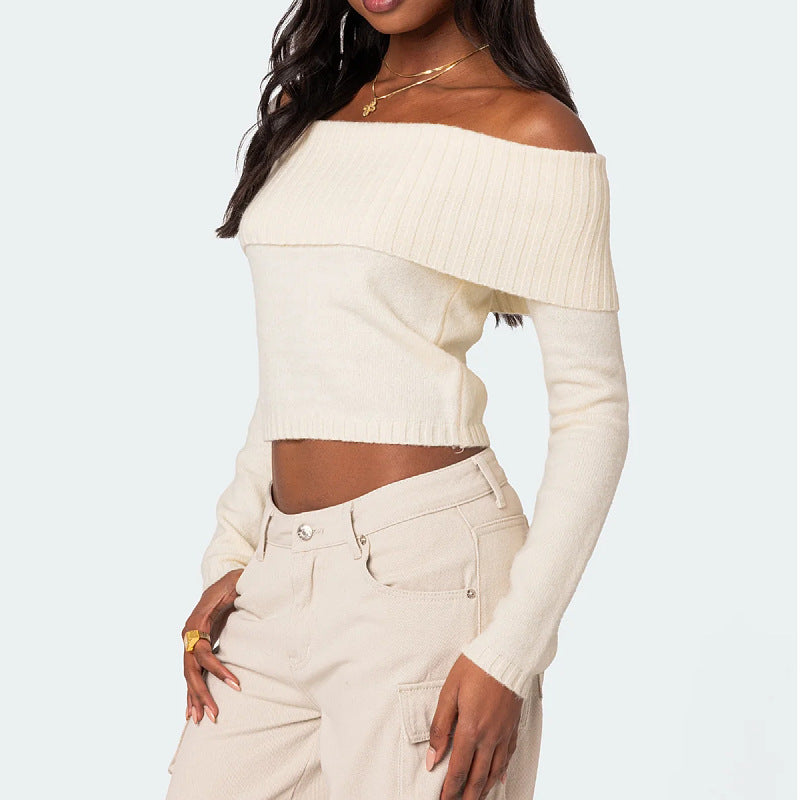 Collar Off Shoulder Long Sleeve Sweater