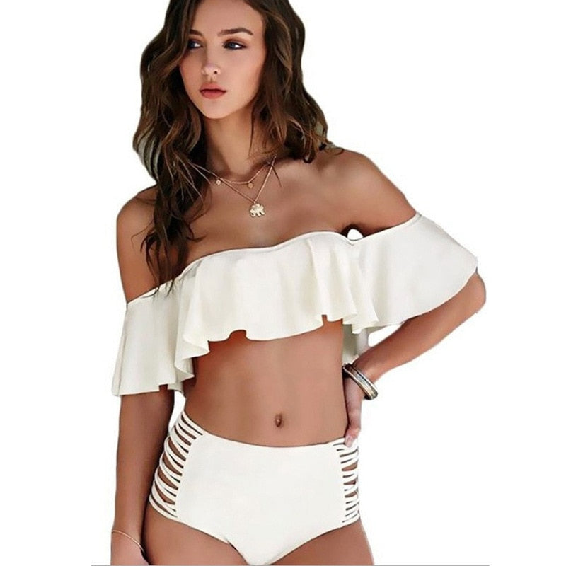 Mujer Ruffle Push Up High Waist Bikini