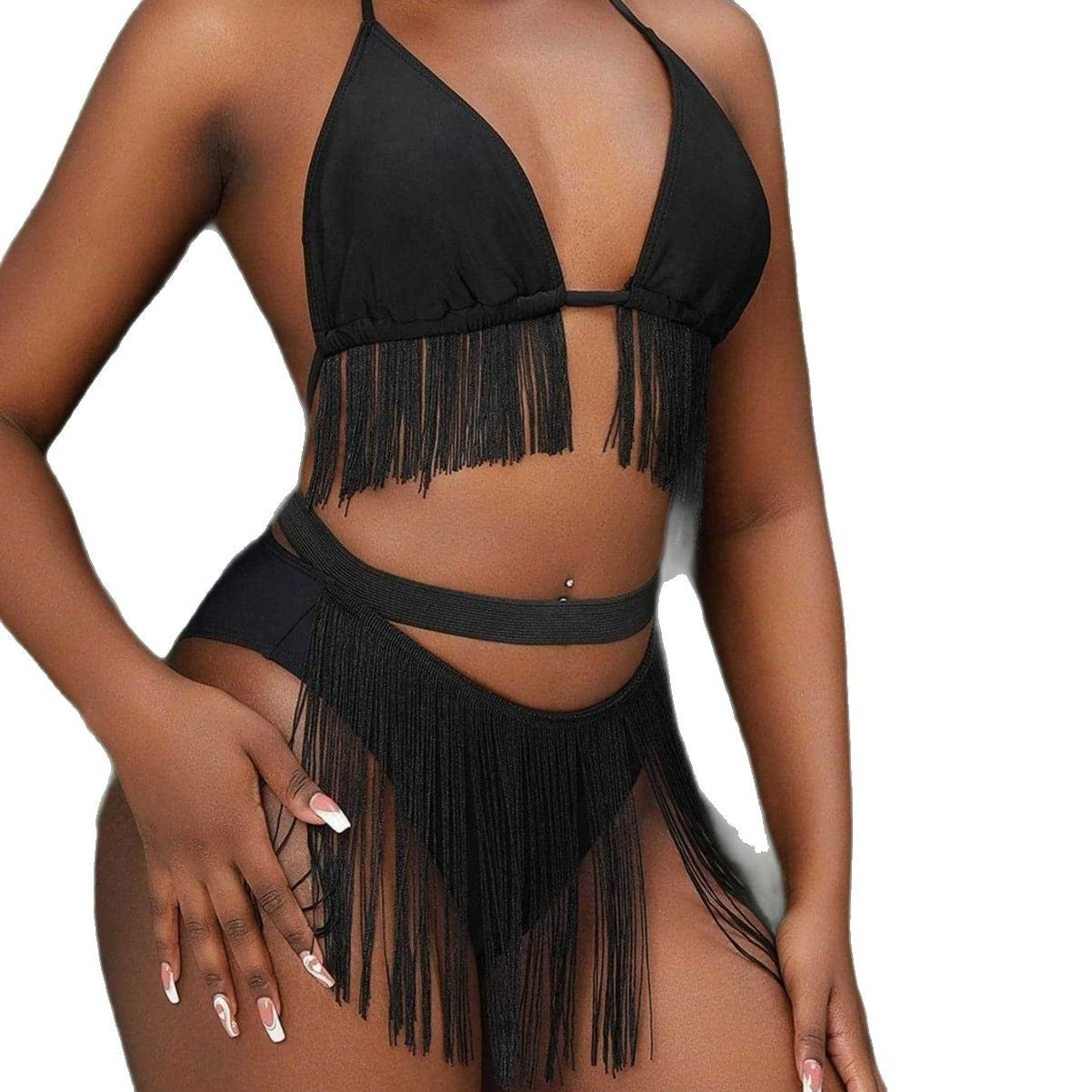 Solid color fringe bikini