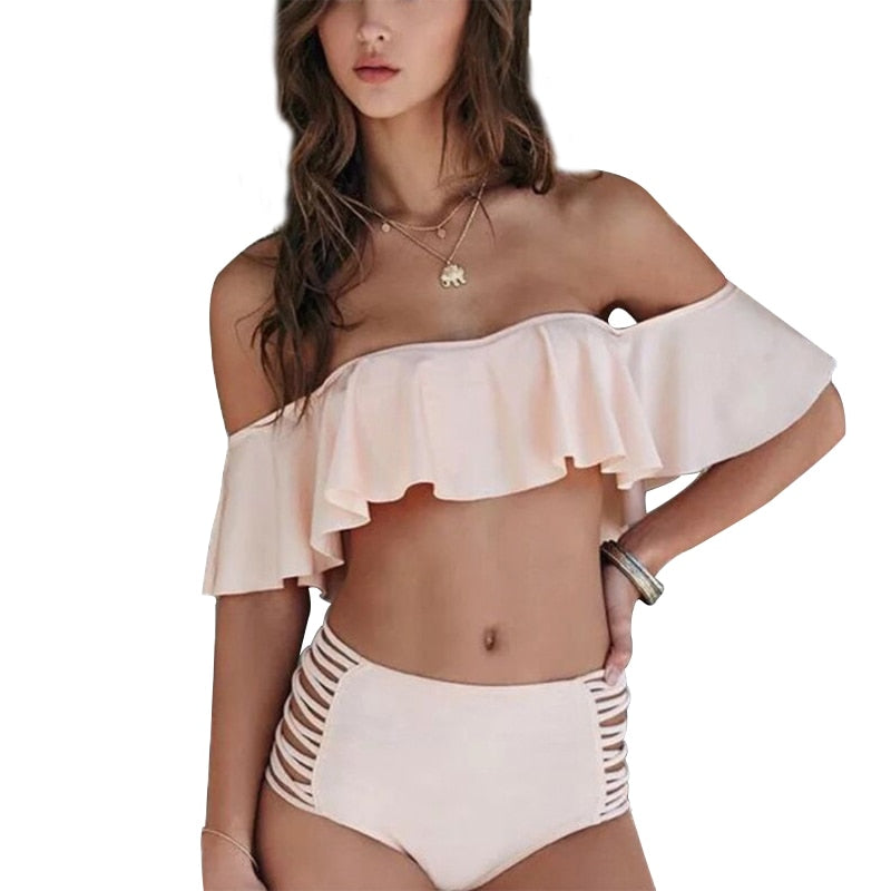 Mujer Ruffle Push Up High Waist Bikini